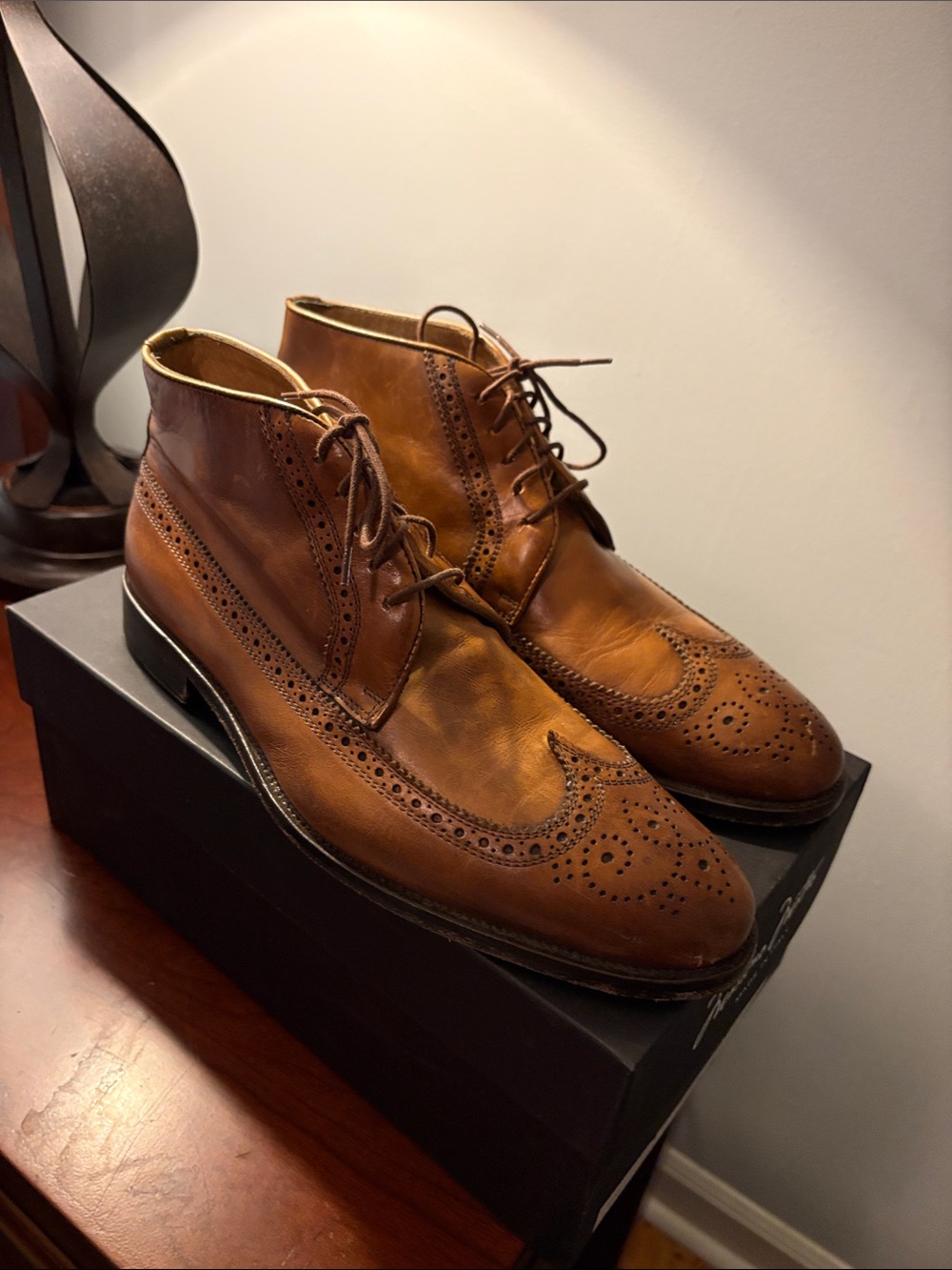 Massimo Matteo Cognac Brown Leather Wingtip Chukka Boots